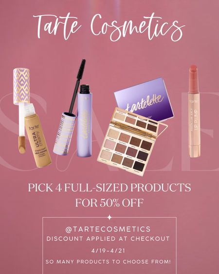 Pick any 4 Tarte Cosmetics best sellers & get 50% off! You have to have 4 of their SELECTED TOP SELLERS in your cart for the 50% to take effect. Hurry and shop now through 4/21! 💄

#LTKFind #LTKsalealert #LTKBeautySale