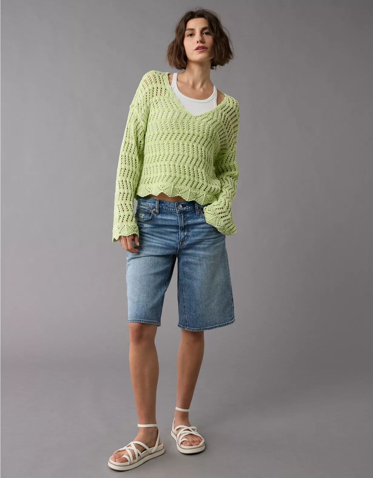 AE Crochet V-Neck Sweater | American Eagle Outfitters (US & CA)