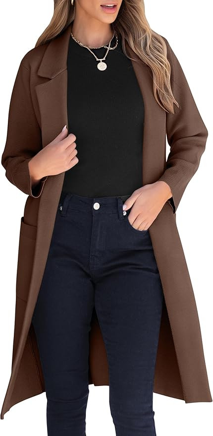 ANRABESS Womens Cardigan Sweater 2025 Fall Outfits Knitted Lapel Long Coats Coatigans | Amazon (US)