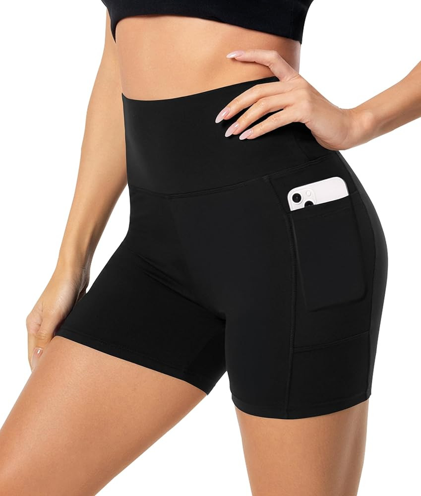 FULLSOFT High Waisted Biker Shorts for Women-5" Tummy Control Fitness Athletic Workout Running Yo... | Amazon (US)