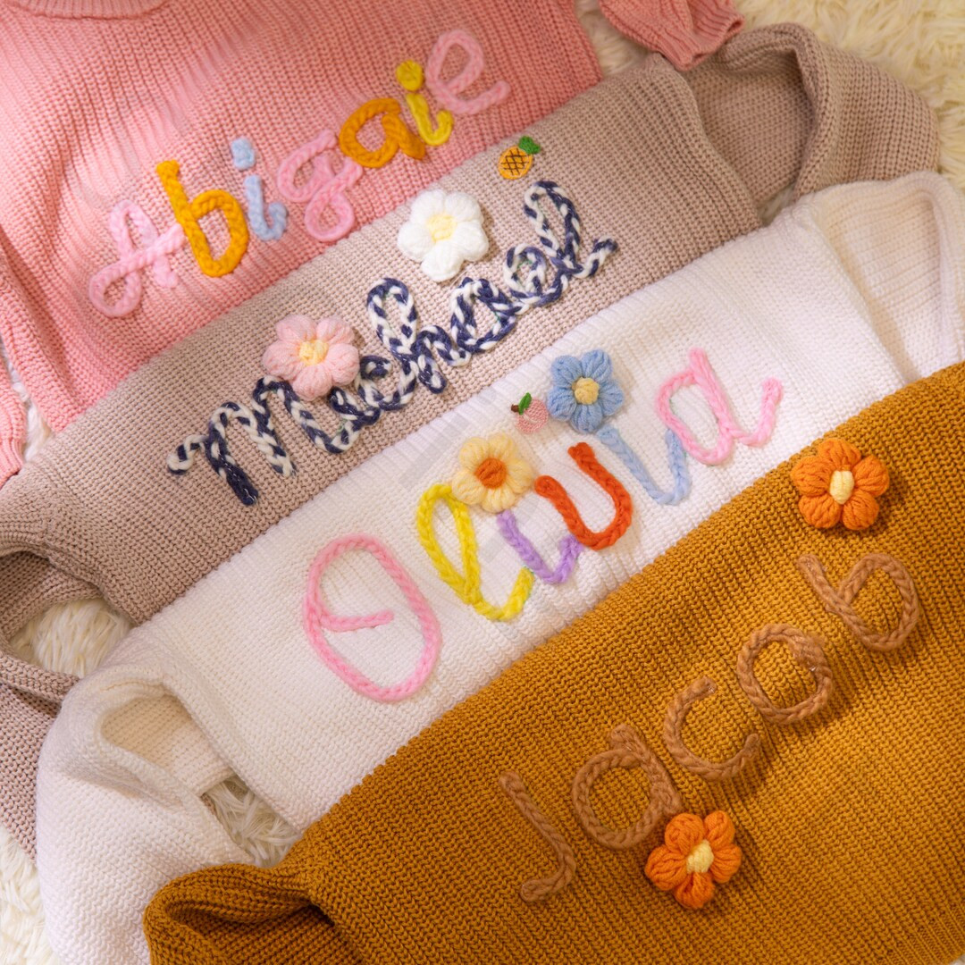 Personalised Baby Sweaters Custom Names With Embroidery,hand Knitted Toddler Tops,custom Baby Gif... | Etsy (US)