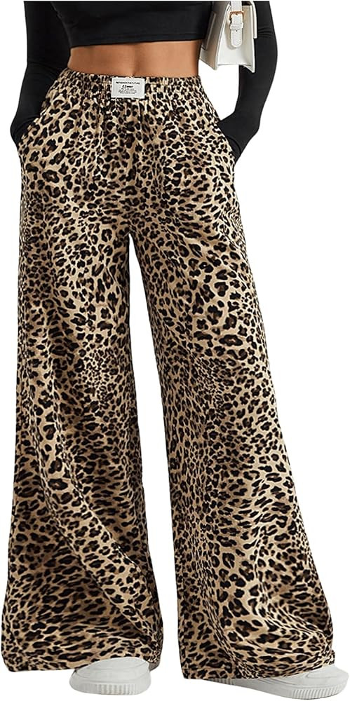 Floerns Women's Leopard Print Elastic High Waisted Trousers Wide Leg Street Y2k Pants | Amazon (US)