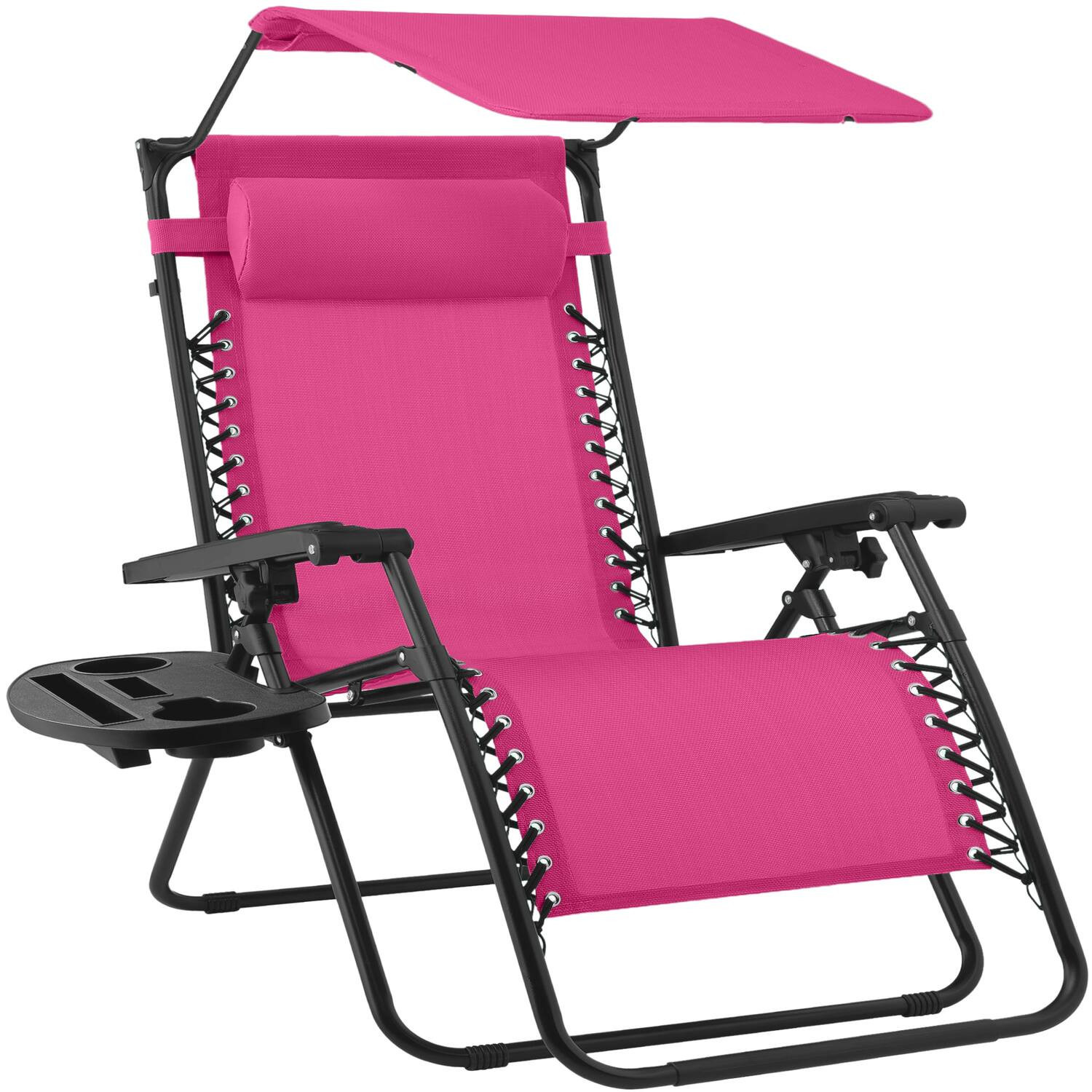 Best Choice Products - 30"" Extra Wide Folding Zero Gravity Patio Lounge Chair w/Adjustable Canopy Shade - Hot Pink/Black | Best Buy U.S.