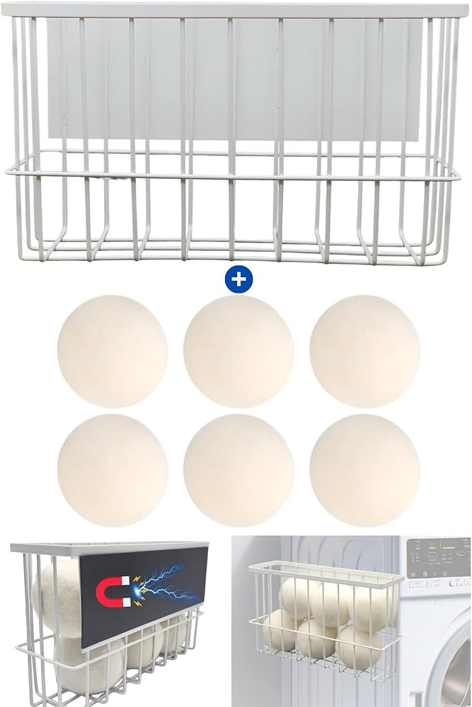 Magnetic Dryer Ball Holder Plus 6 XL Wool Dryer Balls from New Zealand Wool- Laundry Dryer Balls ... | Amazon (US)