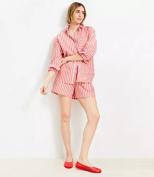 Petite Striped Poplin Everyday Oversized Pocket Shirt | LOFT