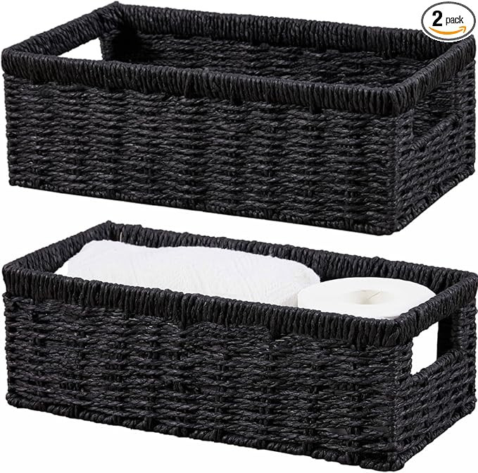 Vagusicc Wicker Storage Basket, Paper Rope Wicker Baskets with Handles, Toilet Paper Basket for T... | Amazon (US)