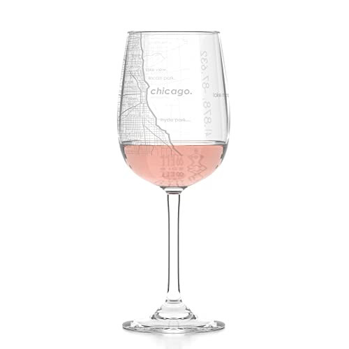 Well Told Engraved Chicago IL Map Stemmed Wine Glass - Etched City Map Wine Glass Gift for Wine Lovers (16 oz, Clear) | Amazon (US)
