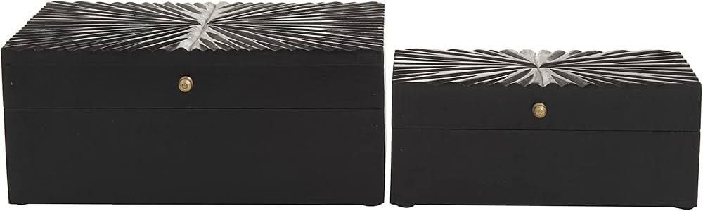 CosmoLiving by Cosmopolitan Wood Geometric Box with Hinged Lid, Set of 2 10", 8"W, Black | Amazon (US)