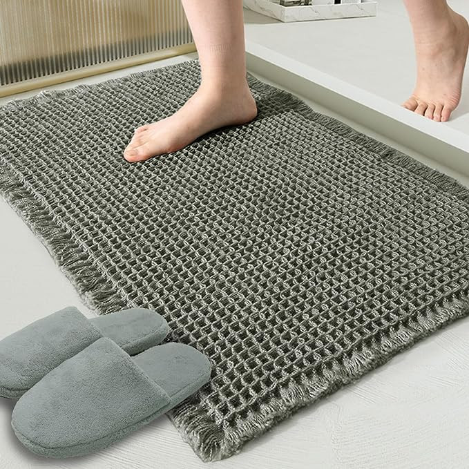 ZALL Waffle Bath Mat,Super Absorbent Non Slip Bathroom Rug,Dark Green 18x30inch,Machine Washable ... | Amazon (US)
