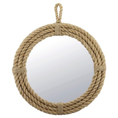 16.5" Round Decorative Rope Wall Mirror with Loop Hanger Tan - Stonebriar Collection | Target