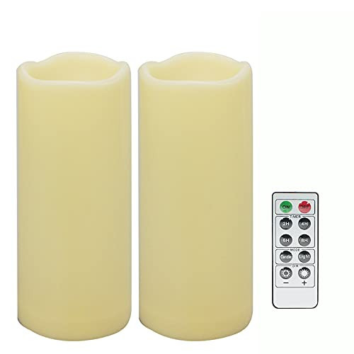 2 PCS 3" x7" Waterproof Outdoor Battery Operated Flameless LED Pillar Remote Candles Flickering Plastic Resin Electric Decorative Light for Lantern Patio Garden Home Decor Party Wedding Decoration | Amazon (US)