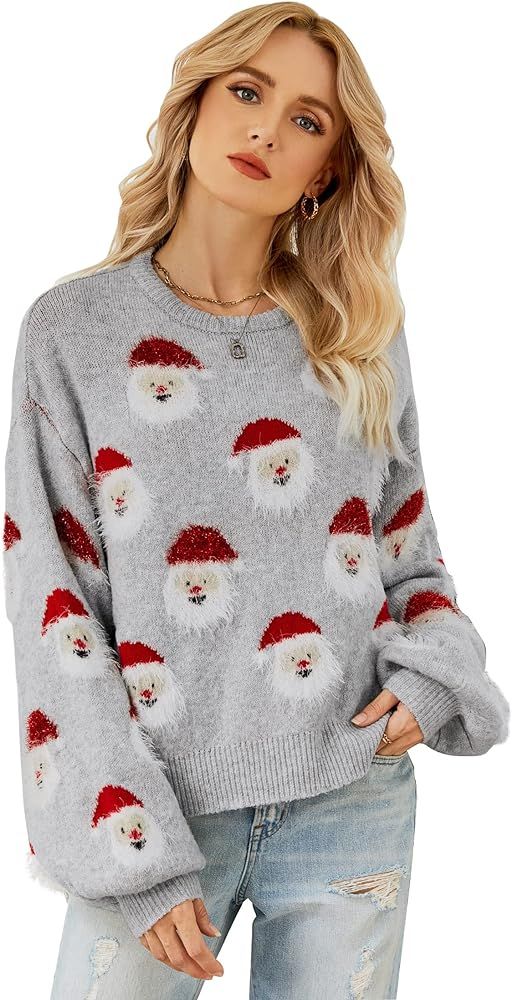 Lesmart Womens Ugly Christmas Sweater Funny Santa Funny Xmas Holiday Party Knitted Pullover | Amazon (US)