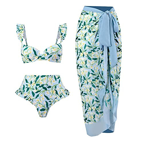 IDOPIP Women's 3 Pieces Swimsuit with Cover up Beach Skirt Sarongs and Two Piece Floral Printed B... | Amazon (US)