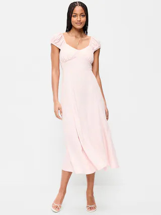 Short-Sleeve Fit & Flare Midi Dress | Old Navy (US)