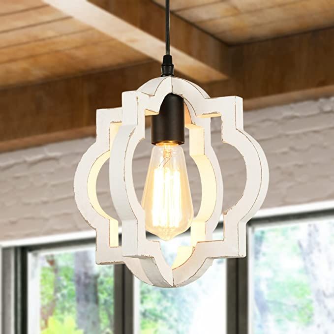 LAMSU 1-Light Farmhouse Orb Chandelier, Industrial Wood Light Fixture, Farmhouse Dining Room Ligh... | Amazon (US)