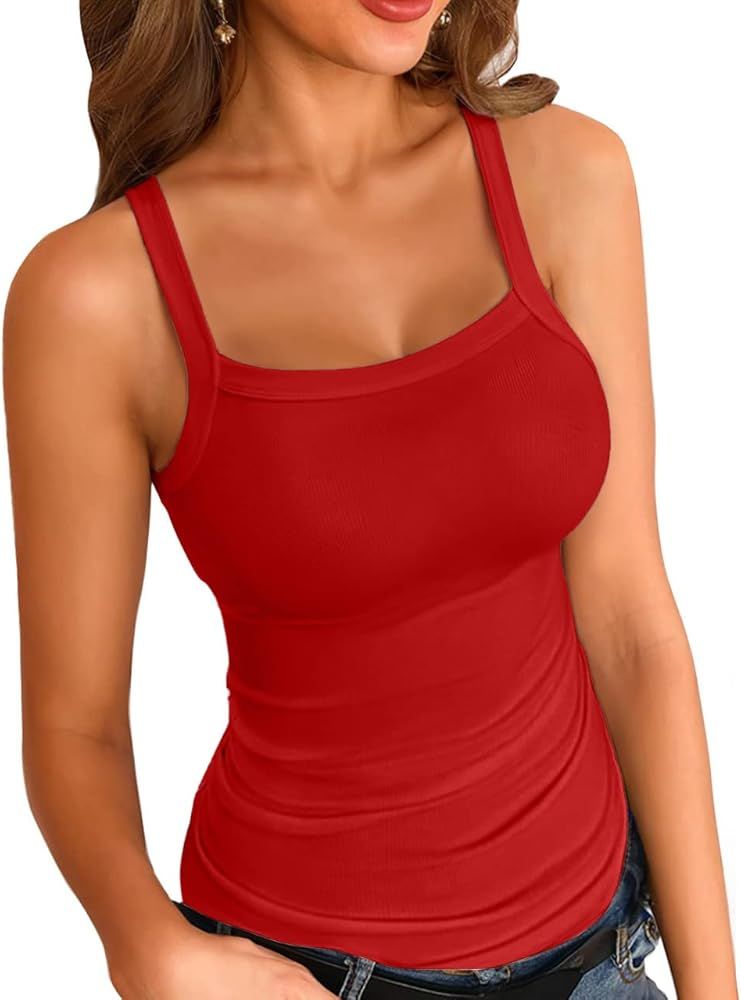 VICHYIE Summer Tank Tops Women's Square Neck Sleeveless Shirts Ribbed Slim Fitted Casual Basic To... | Amazon (US)