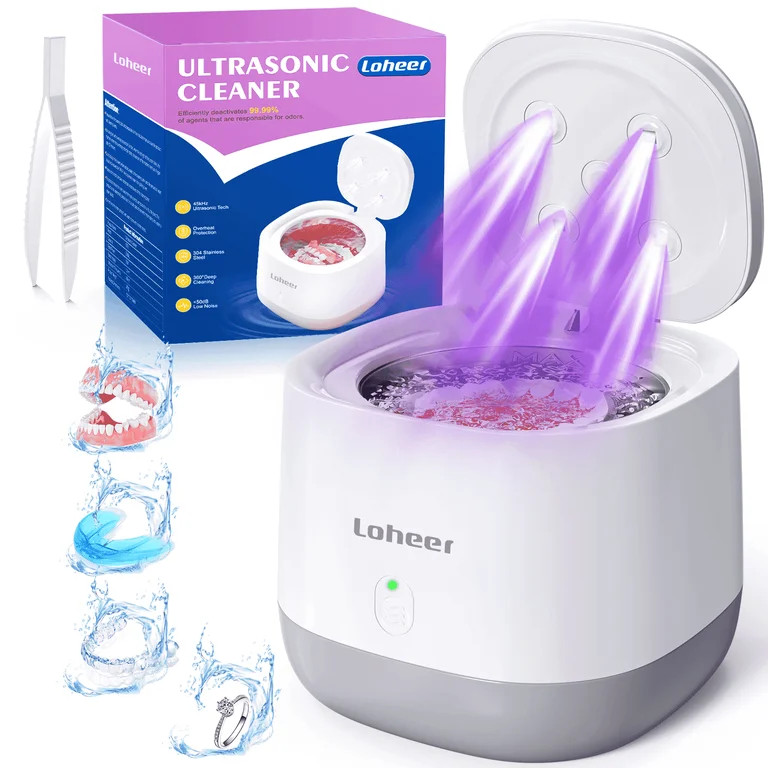 Loheer Ultrasonic Retainer Cleaner Machine, 45kHz Dentures Cleaner for Mouth Guards, Braces, Toot... | Walmart (US)
