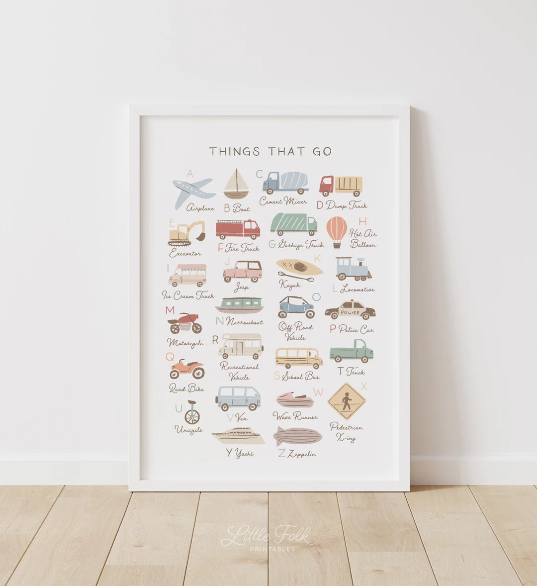 Transportation Alphabet Poster, Printable Vehicle ABC Print, Transportation Kids Room Decor, Nurs... | Etsy (US)