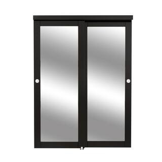 60 in. x 80 in. 1 Lite Mirror Glass Black Finished MDF Interior Closet Sliding Door with Hardware and Handles | The Home Depot