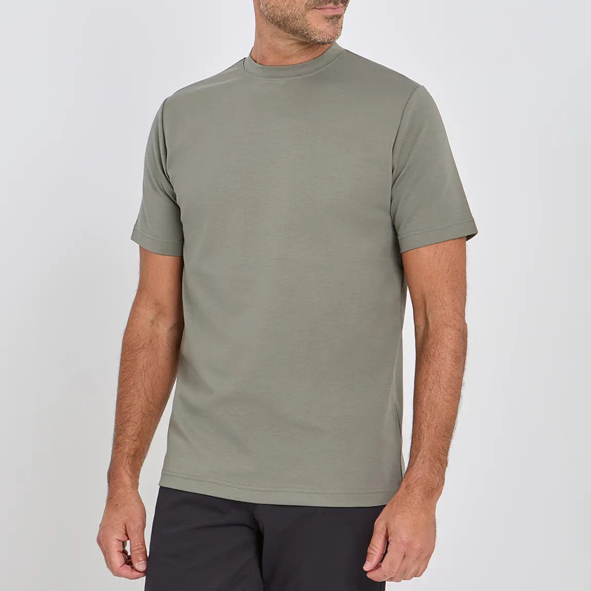 Taupe Interlock Cotton Crew Neck T-Shirt | BrandAlley