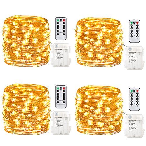 GDEALER 4 Pack 16.4 Feet 50 Led Fairy Lights Battery Operated with Remote Control Timer Waterproo... | Amazon (US)