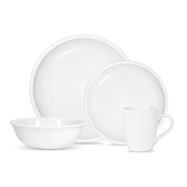 Mainstays Lara 16-Piece Round Stoneware Dinnerware Set, White | Walmart (US)