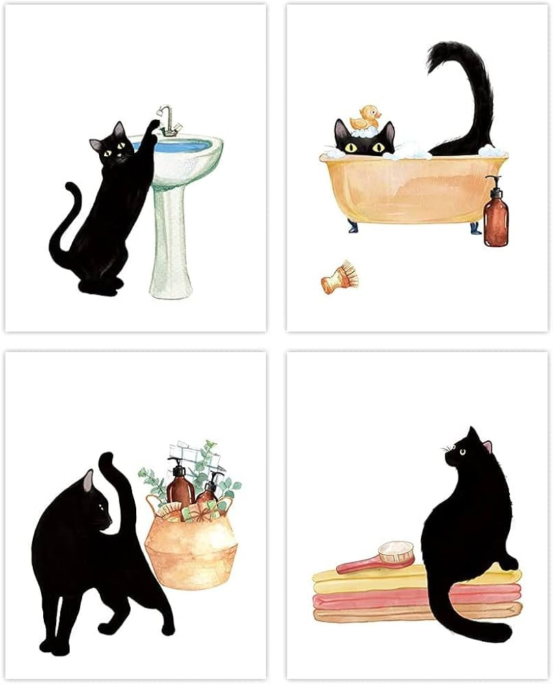 CHDITB Black Cat Bathroom Decor, Funny Bathroom Wall Art, (Set of 4,8"X10",unframed) Modern Anima... | Amazon (CA)