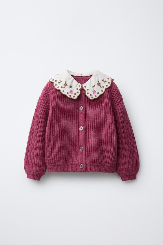EMBROIDERED COLLAR KNIT CARDIGAN | Zara US