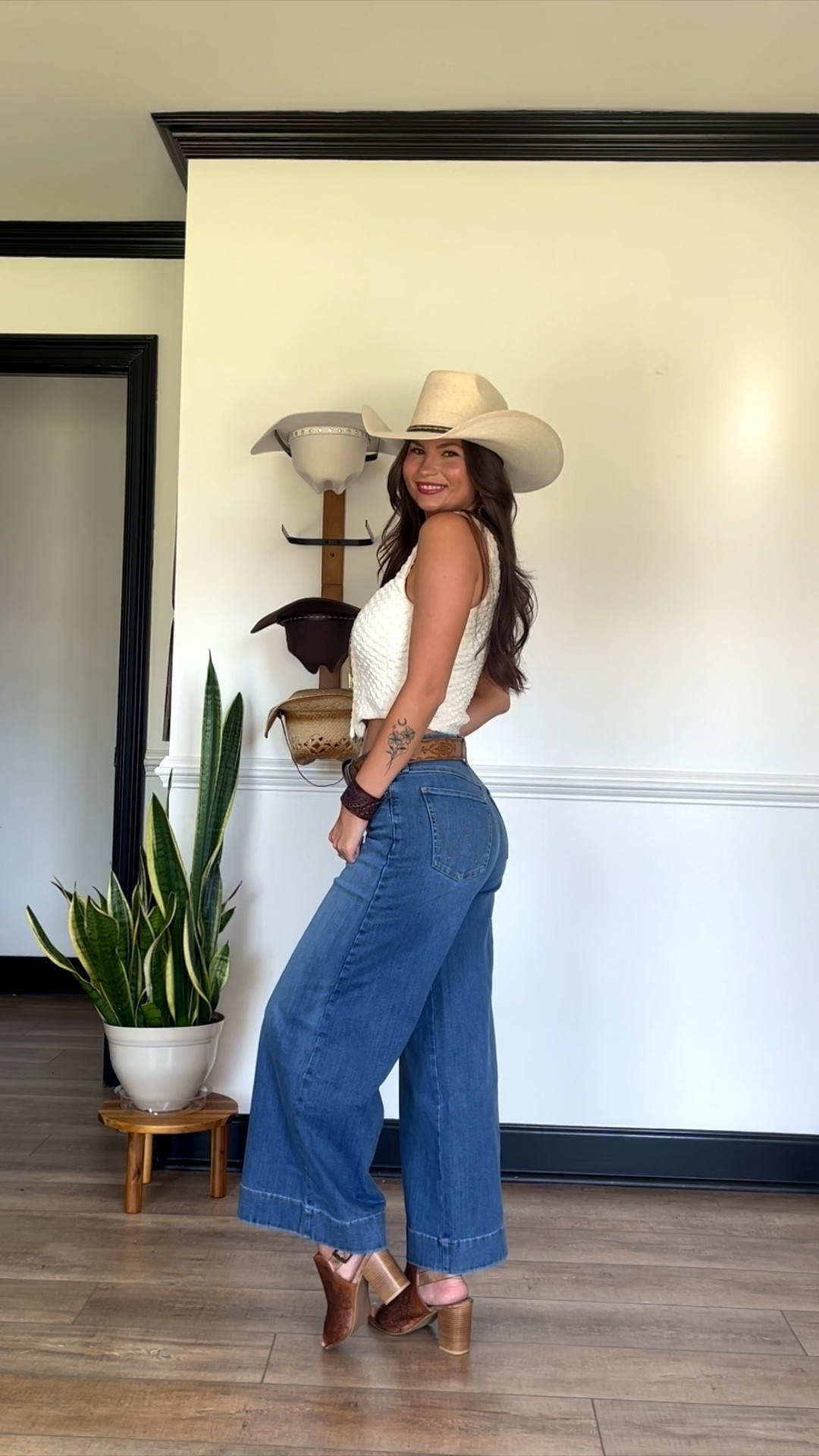 Cropped wide leg denim paired with stretchy corset top! I sized up to 26 in denim! They come in different inseam lengths, I’m wearing the 26 in that as well 

#LTKSeasonal #LTKootd