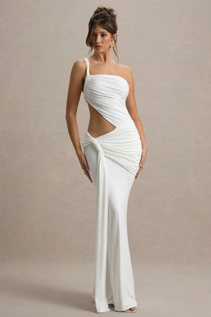 Giovanna | White Asymmetric Maxi Dress With Wrap Skirt | Club L London