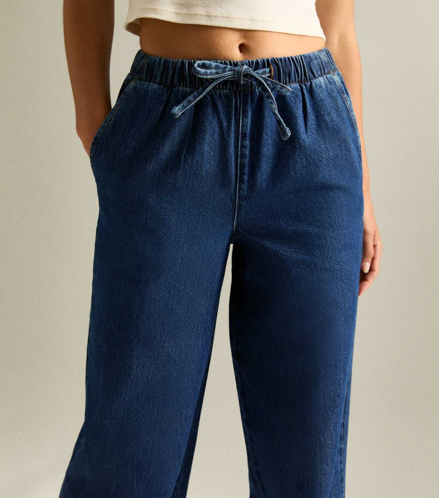 Blue Denim Wide Leg Drawstring Waist Jeans | New Look | New Look (UK)