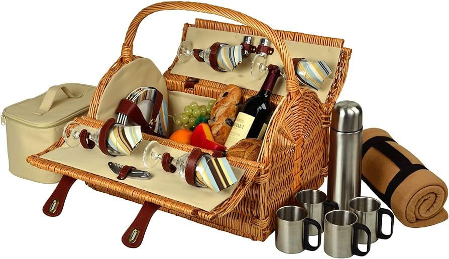 Picnic at Ascot Yorkshire Willow Picnic Basket with Service for 4 with Blanket and Coffee Set | Amazon (US)