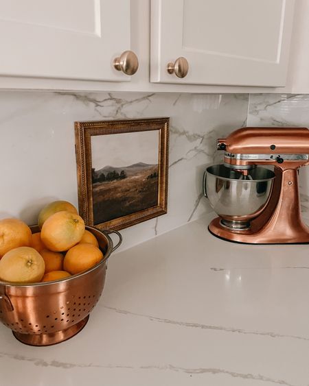 Kitchen counter styling with gold artwork from Target and my copper Kitchenaid I've had since we've been married! 

#LTKunder50 #LTKhome