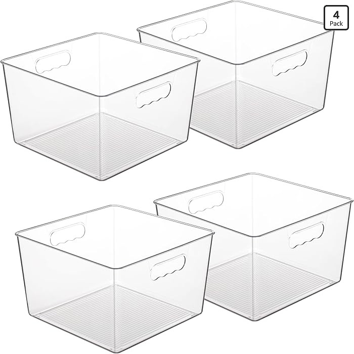 Vtopmart 4 Pack Extra Large Clear Plastic Storage Bins,11x11 Cube Acrylic Organizer Square Contai... | Amazon (US)