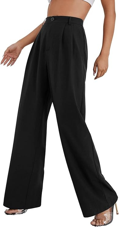 SweatyRocks Women's Casual Wide Leg High Waisted Button Down Straight Long Trousers Pants | Amazon (US)