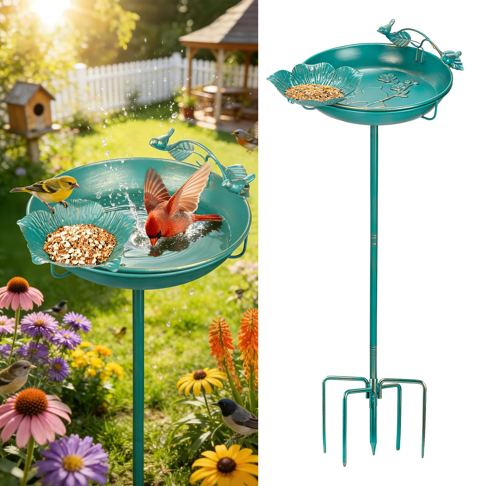 Mellbree Bird Bath for Outside, 12" Dia 39" H Lake Blue with Gold Gilding Metal birdbath for Outd... | Amazon (US)