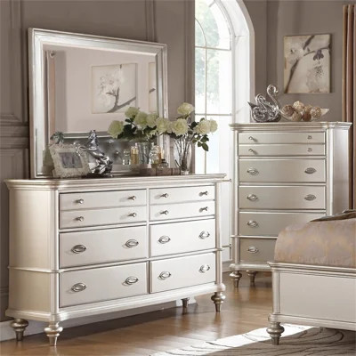 Classic Bedroom Elegant Dresser Only Antique Silver Storage Drawers 1pc Dresser Plywood Furniture | Wayfair North America