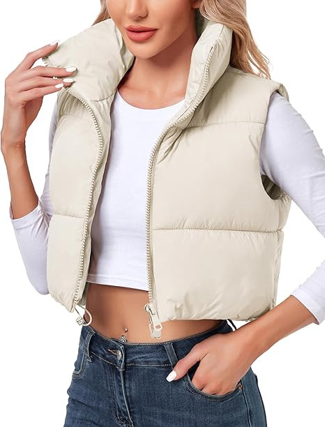 Polu Women's Cropped Puffer Vest Jacket Sleeveless Winter High Stand Collar Lightweight Vest for ... | Amazon (US)