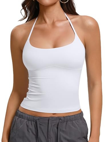 Avidlove Halter Tops for Women Going Out Tops Backless Double Lined Sexy Crop Tank Top Slim Fit Cami Outfits White | Amazon (US)