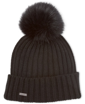 Calvin Klein Faux Fur Pom-Pom Beanie | Macys (US)
