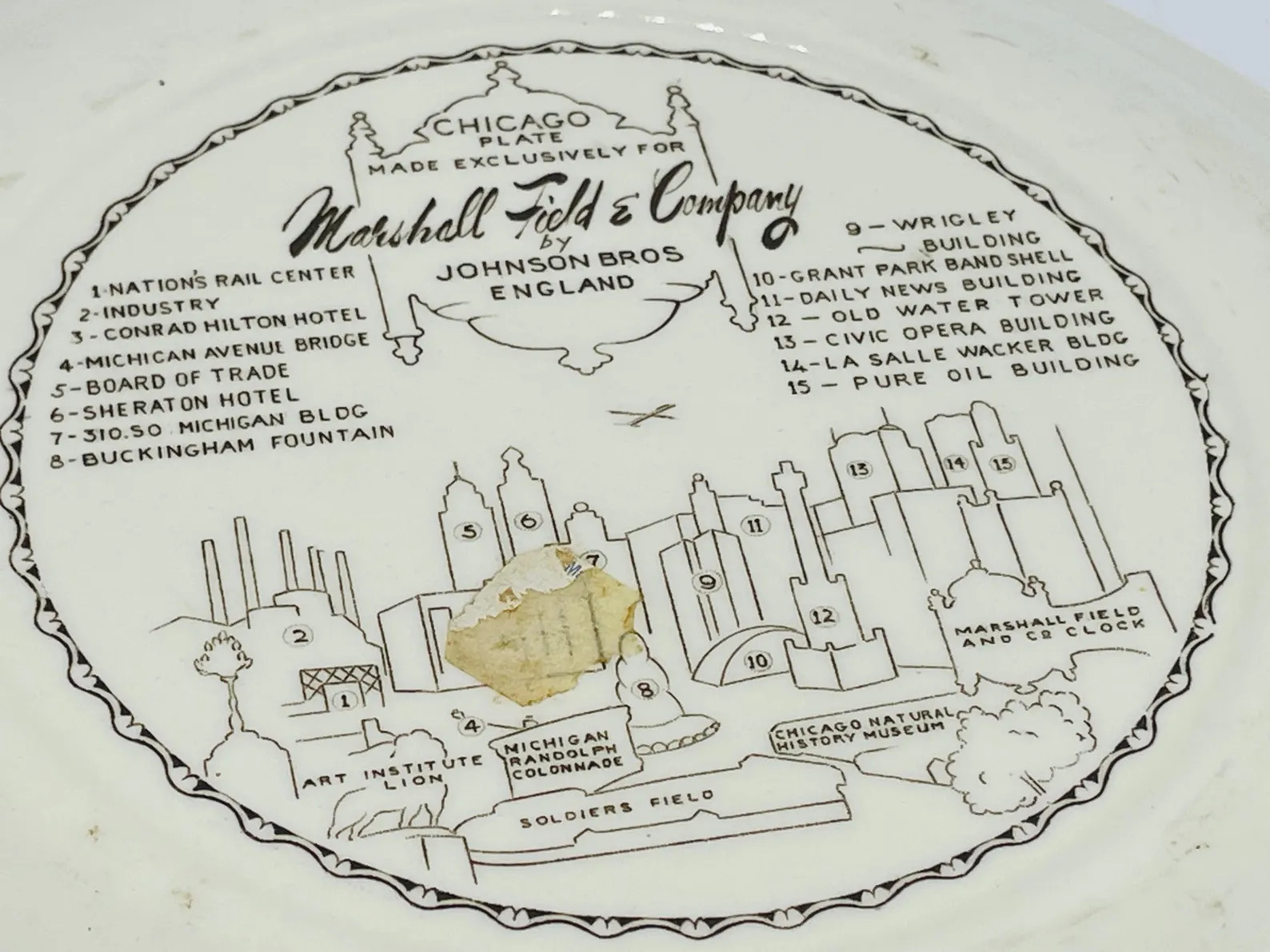 Vintage souvenir plate featuring a Chicago skyline Johnson Bros England Marshall Field & Company ... | Etsy (US)