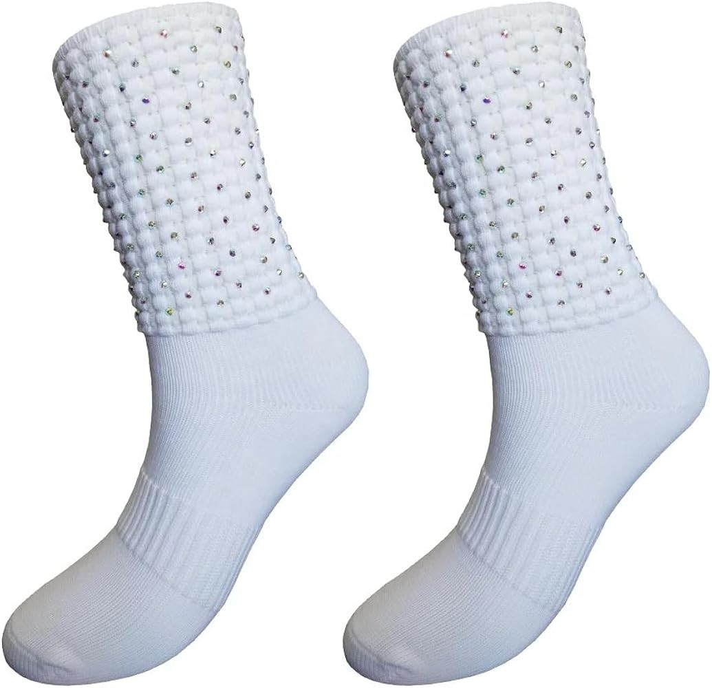 Irish Dance Poodle Socks w/Crystals, Championship Length, White, X-Small-Large | Amazon (US)