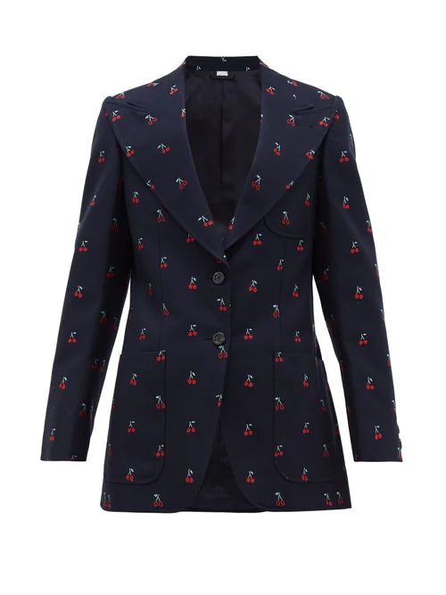 Gucci - Single-breasted Fil-coupé Cotton Blazer - Womens - Navy Multi | Matches (UK)