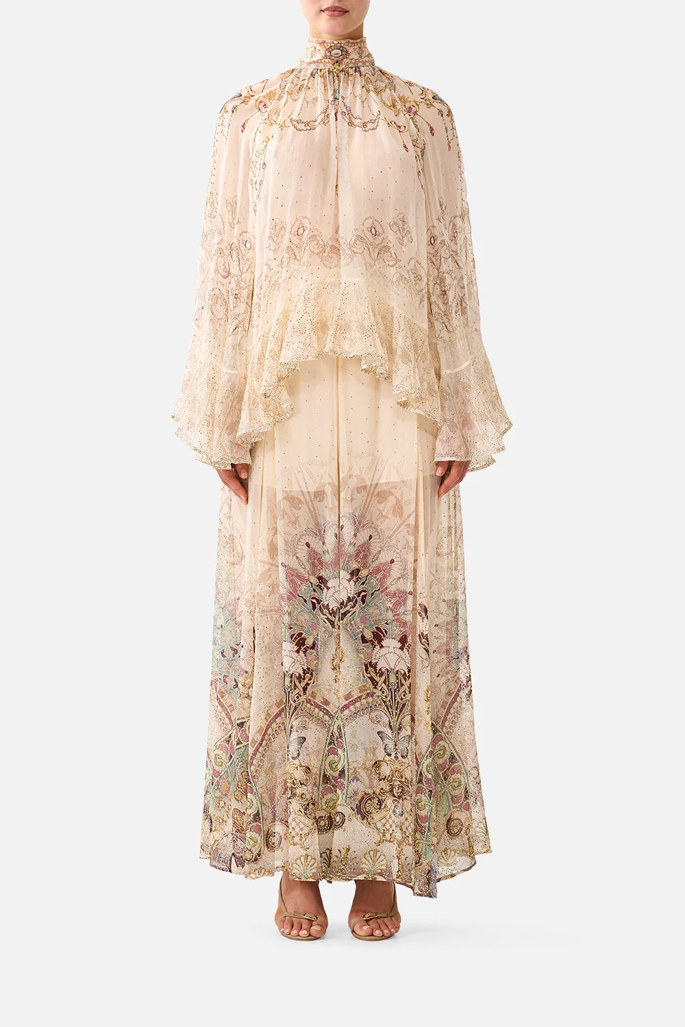 The A Meeting Of Masterpieces Collared Long Sleeve Top With Ruffles | CAMILLA US | Camilla US
