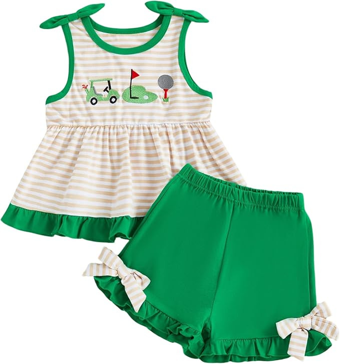 Toddler Baby Girls Summer Cothes Embroidery Sleeveless Crewneck Shirts Tank Tops Elastic Shorts K... | Amazon (US)