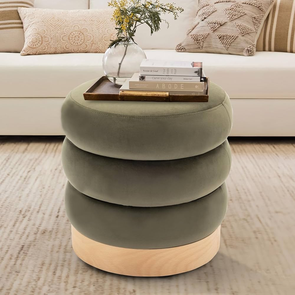 COLAMY Velvet Ottoman Footstool, Tufted Modern Foot Rest Stool with Wood Base for Living Room, Be... | Amazon (US)