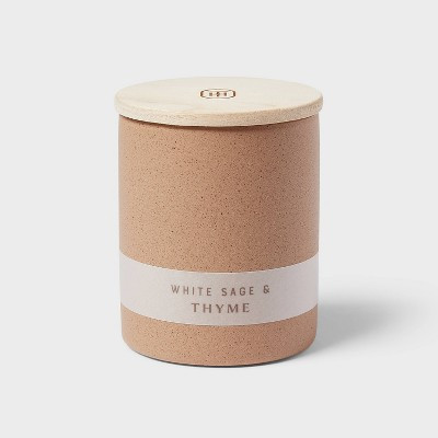 6oz Matte Textured Ceramic Wooden Wick Candle  Brown / White Sage and Thyme - Threshold™ | Target