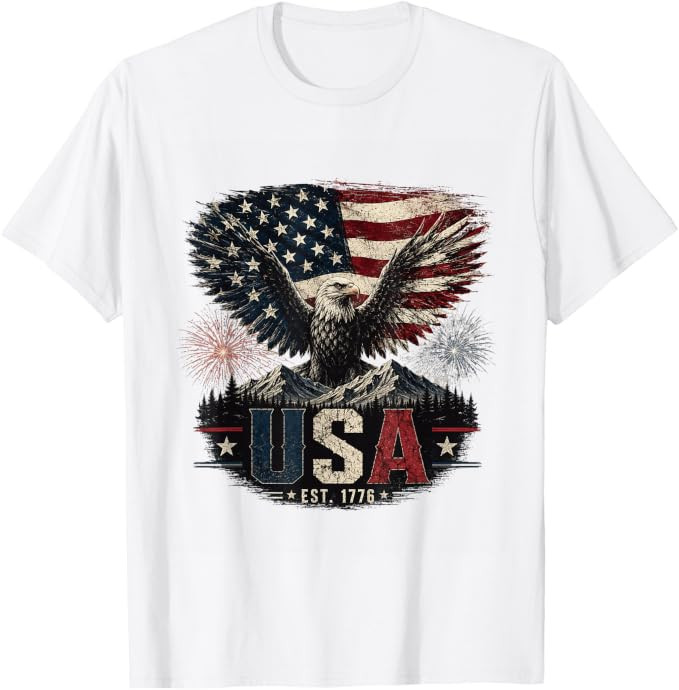 USA Est. 1776 Patriotic Eagle Design T-Shirt | Amazon (US)