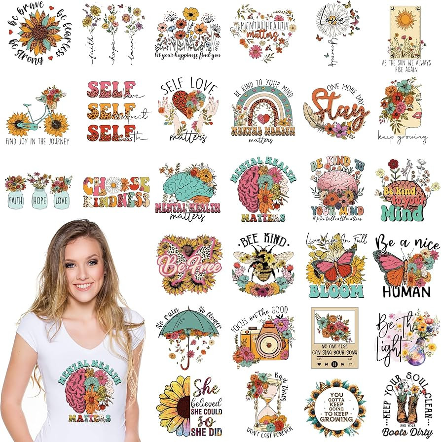 Amazon.com: Dazoratix Mental Health Heat Transfers - 30 Sheets Inspirational Awareness Iron on Pa... | Amazon (US)