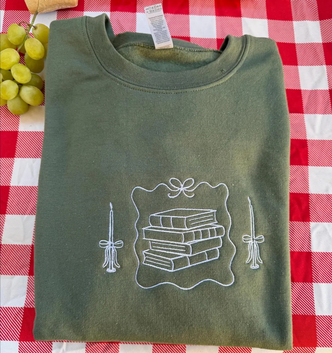 Embroidered Book Stack Sweatshirt, Cozy Book Lover Crewneck, Reader Gift - Etsy | Etsy (US)